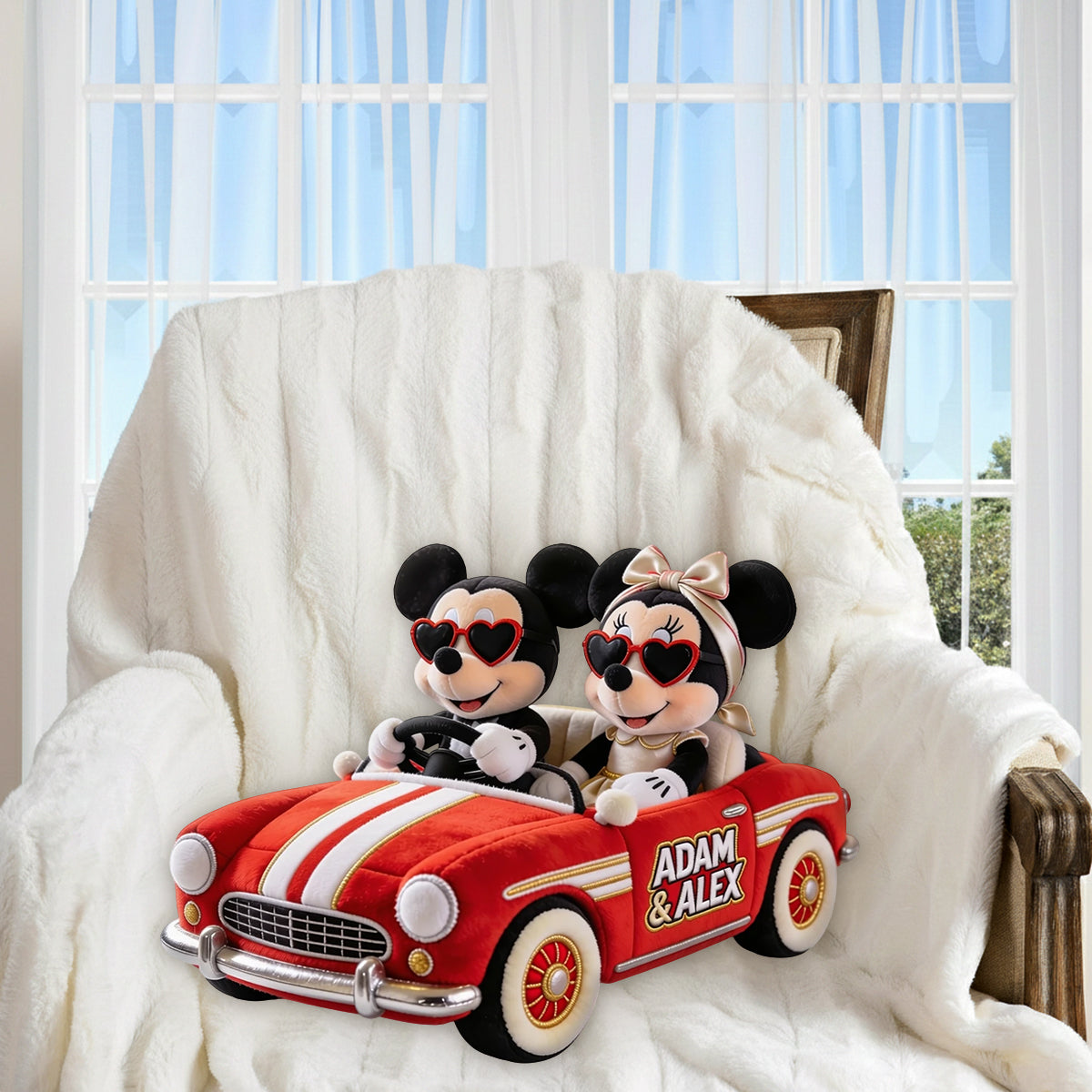 Love On The Wheel - Personalized Mouse Premium Faux Fur Pillow