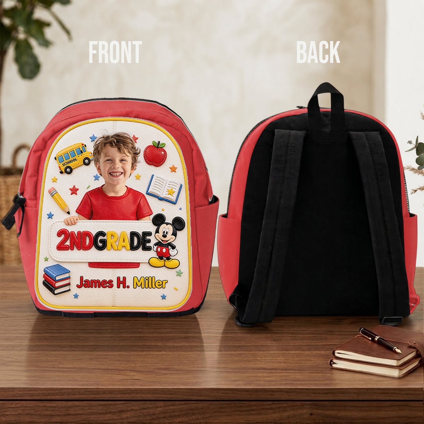 Magical Friend Back To School Gift - Personalized Mouse Changeable Leather Patch Backpack