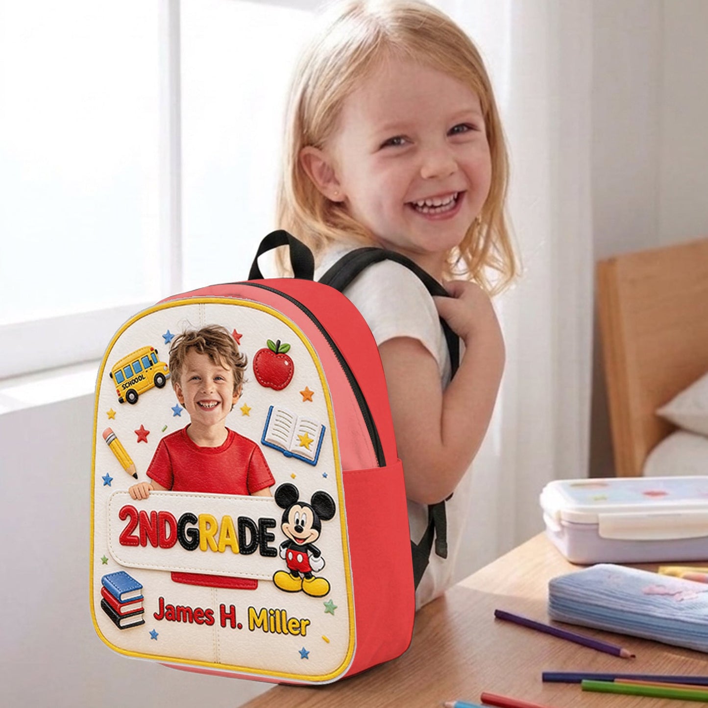 Magical Friend Back To School Gift - Personalized Mouse Changeable Leather Patch Backpack