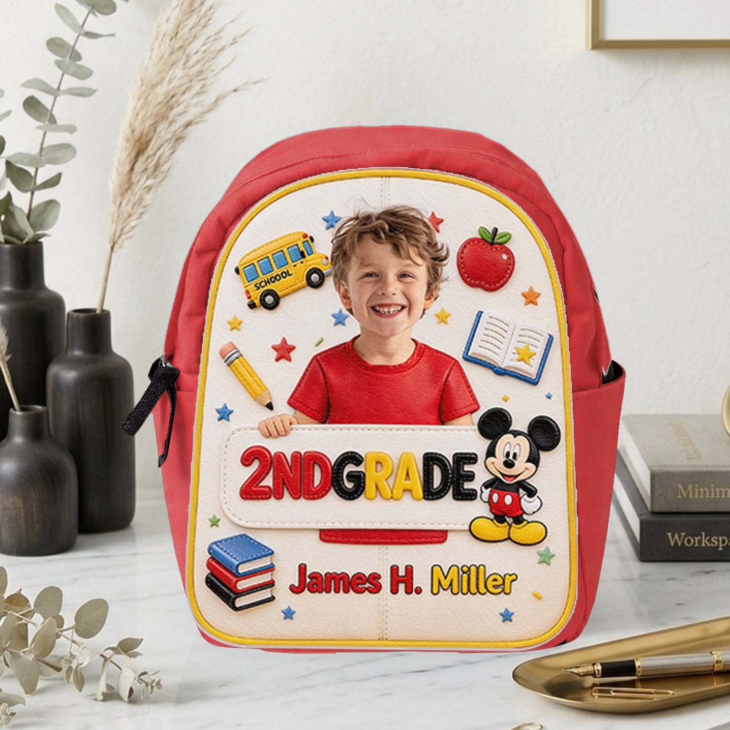 Magical Friend Back To School Gift - Personalized Mouse Changeable Leather Patch Backpack