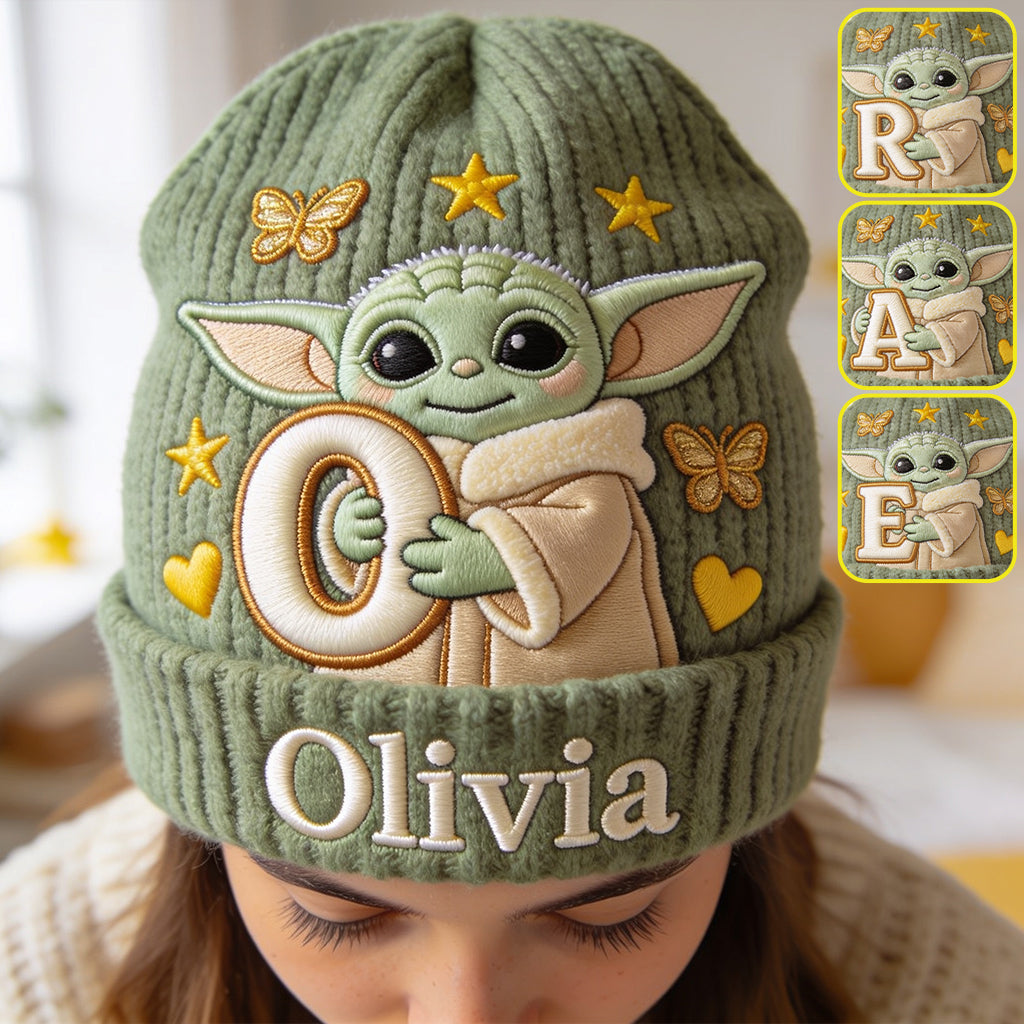 Initial Green Baby - Personalized The Force Beanie Hat
