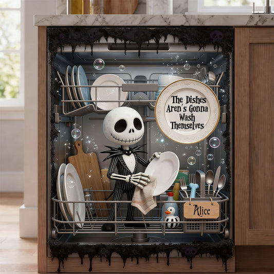 Spooky Skeleton Wash Dishes - Personalized Nightmare Dishwasher Cover