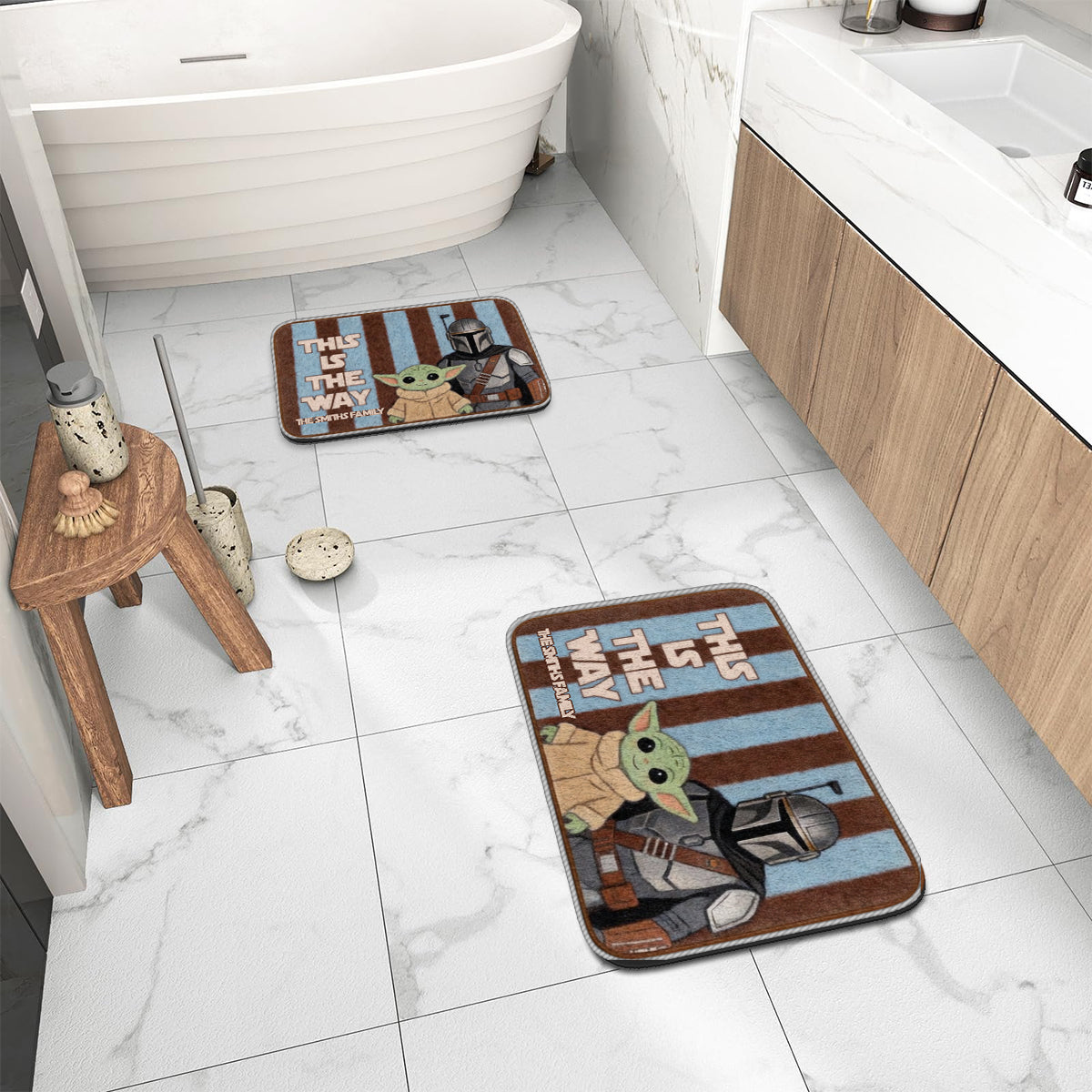 This Is The Way Retro Stripes - Personalized The Force Non-Slip Tufted Rug