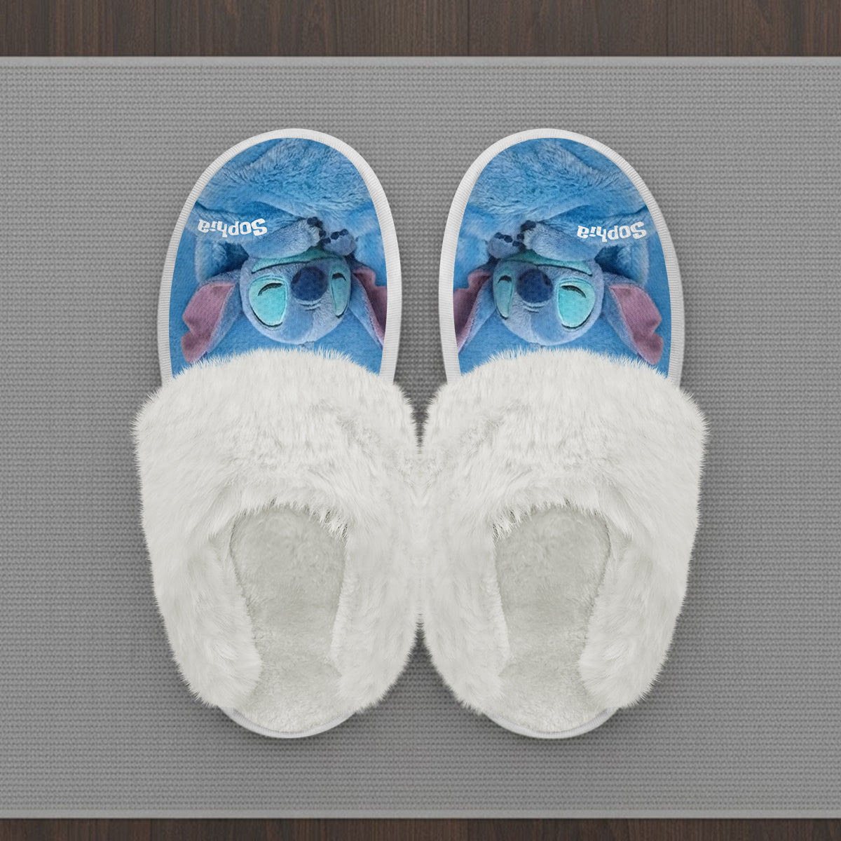Sleeping Blue Ohana - Personalized Ohana Slippers With Fur Lining