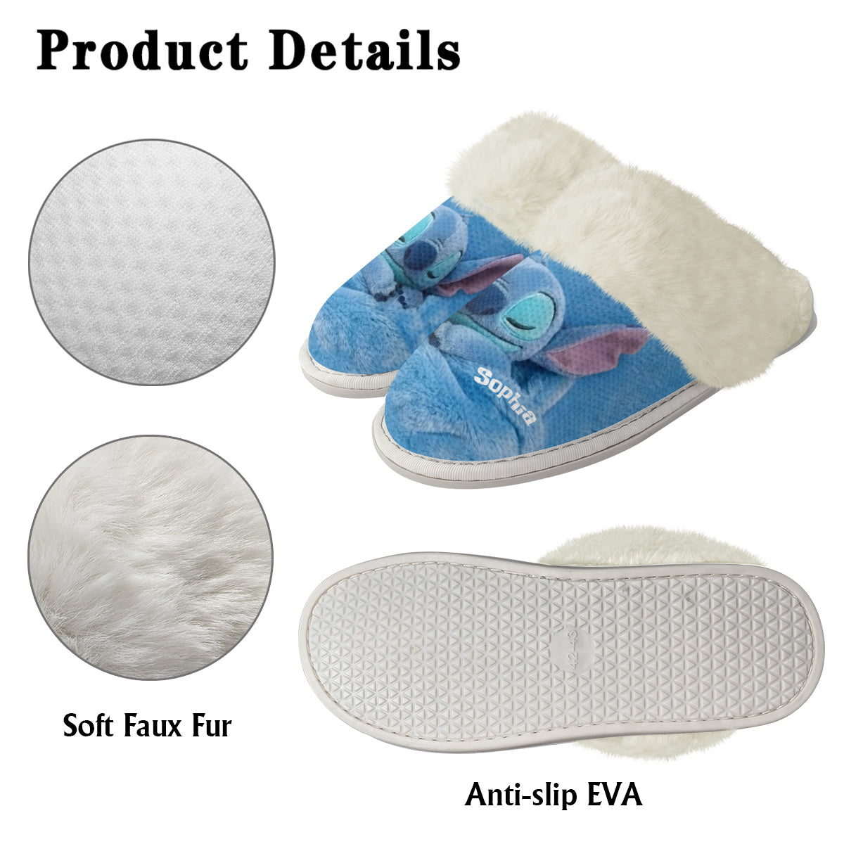 Sleeping Blue Ohana - Personalized Ohana Slippers With Fur Lining