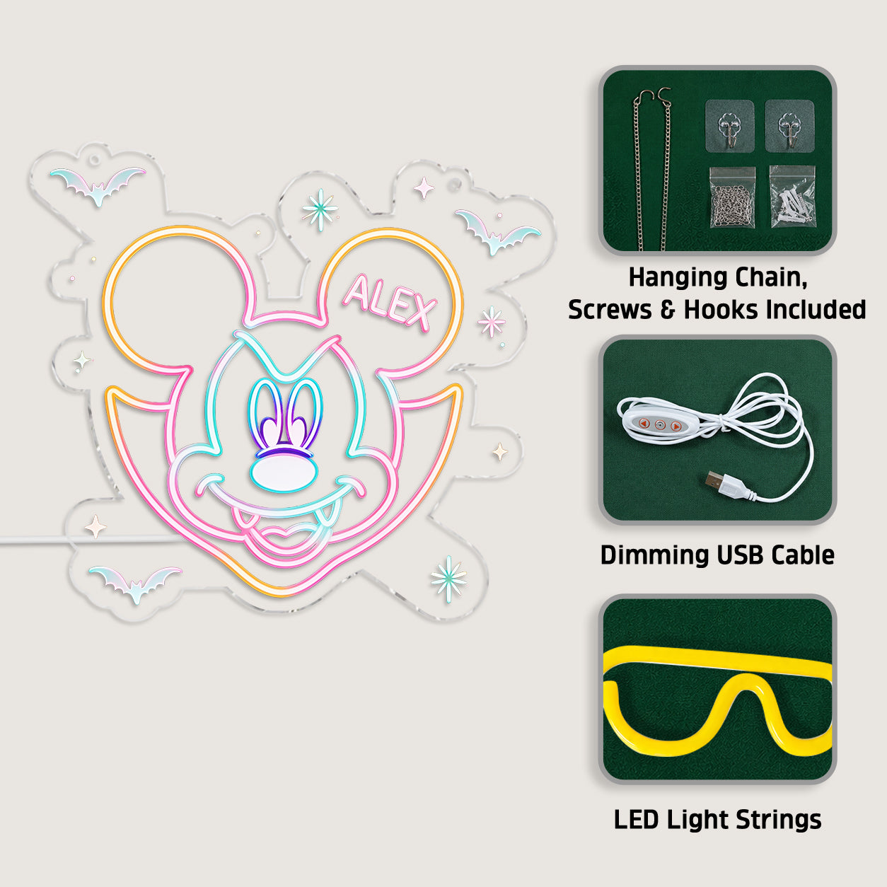 Halloween Vibes - Personalized Mouse Neon LED Light Sign