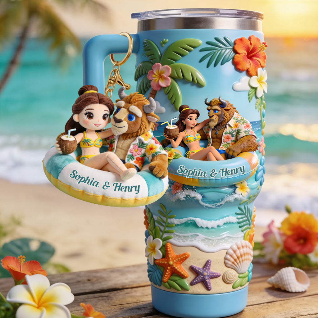 Summer Vibes - Personalized Beauty And The Beast Tumbler With Plush Charm
