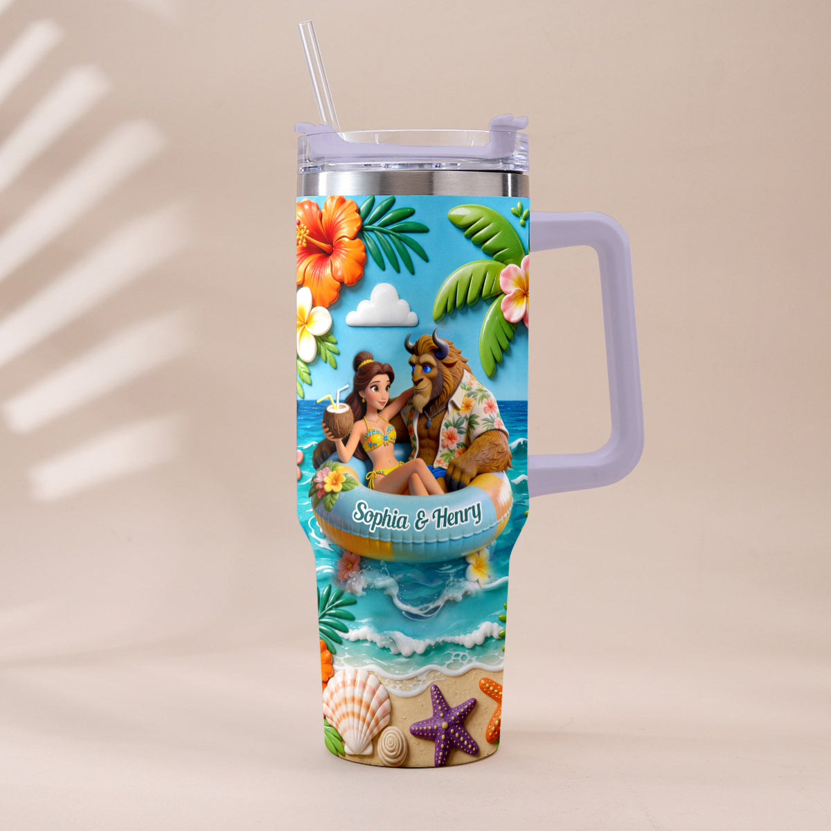 Summer Vibes - Personalized Beauty And The Beast Tumbler With Plush Charm
