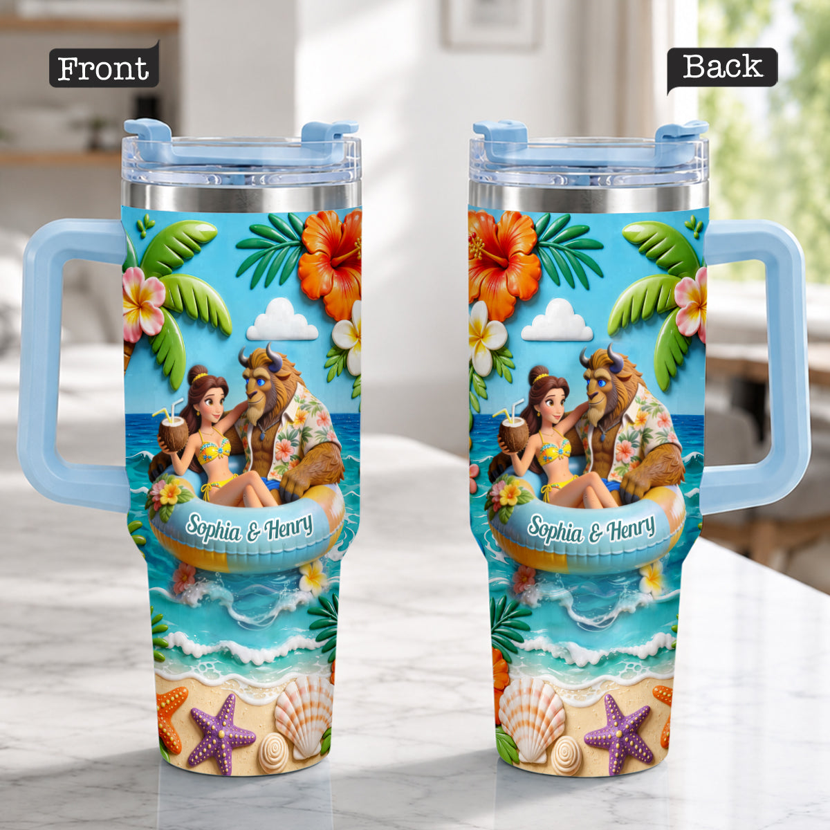Summer Vibes - Personalized Beauty And The Beast Tumbler With Plush Charm