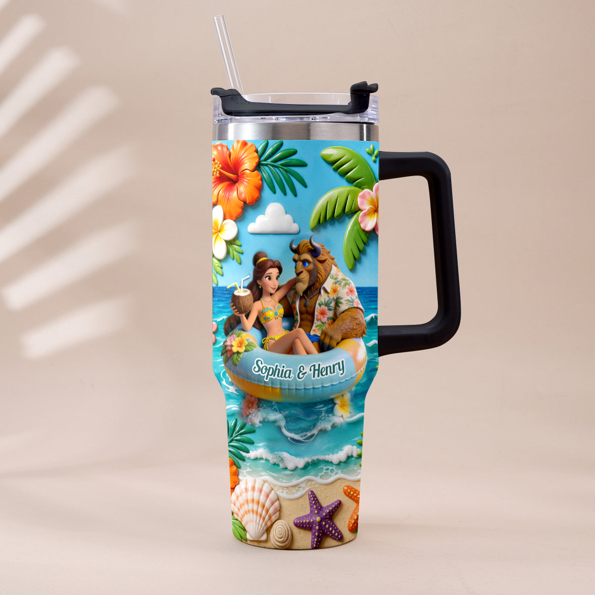 Summer Vibes - Personalized Beauty And The Beast Tumbler With Plush Charm