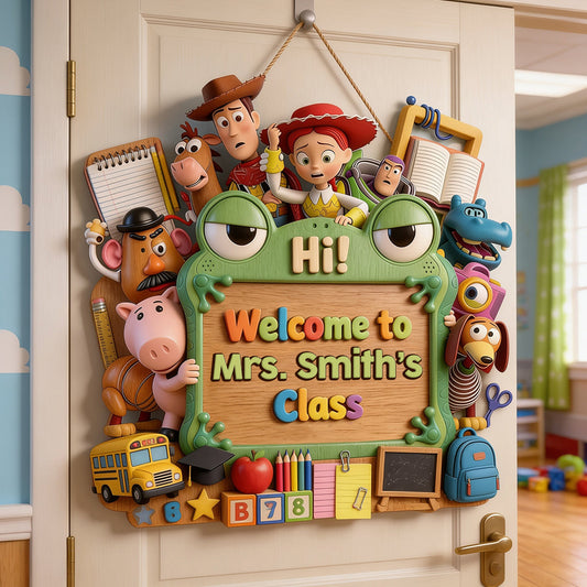 Teacher's Story Welcome Sign - Personalized Teacher Custom Shaped Wood Sign