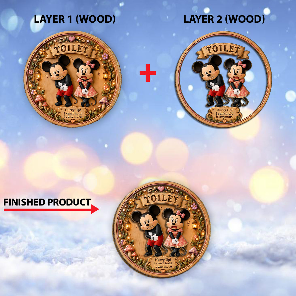 Cartoon Mouse Fans, Toilet Door Sign - Mouse 2 Layered Wood Sign / Wood Plaque