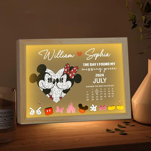 The Day I Found My Missing Piece - Personalized Couple Light Photo Frame