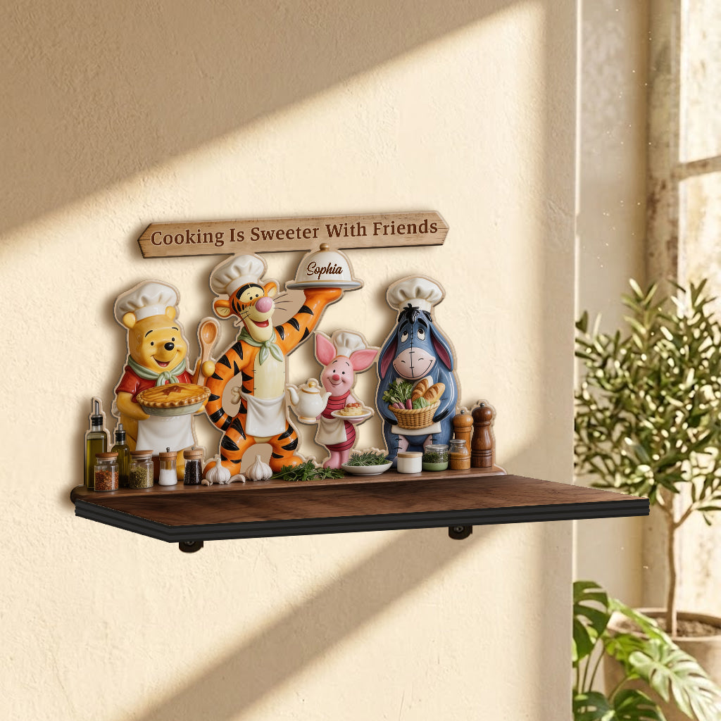 Home Is Where Honey Is - Personalized Yellow Bear Wooden Floating Shelf