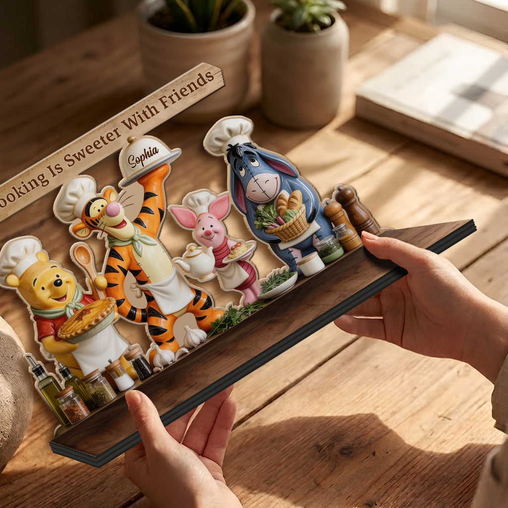 Home Is Where Honey Is - Personalized Yellow Bear Wooden Floating Shelf
