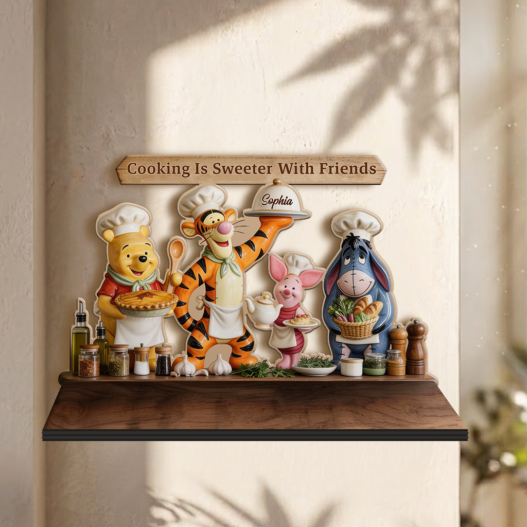 Home Is Where Honey Is - Personalized Yellow Bear Wooden Floating Shelf