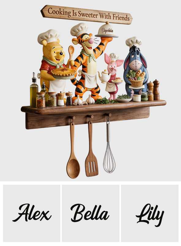 Home Is Where Honey Is - Personalized Yellow Bear Wooden Floating Shelf