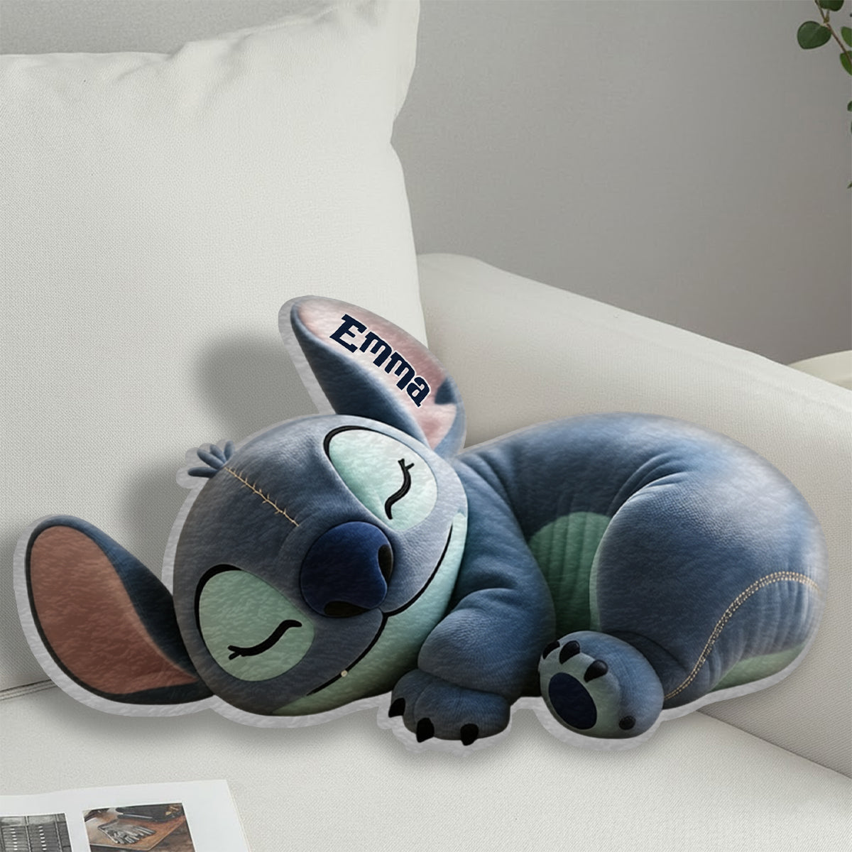 Sleeping Blue Monster - Personalized Ohana Faux Fur Shaped Pillow