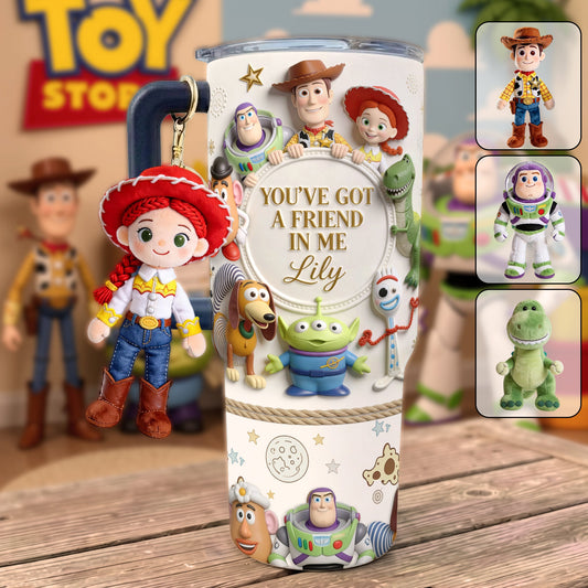 You Got A Friend In Me - Personalized Toy Story Tumbler With Plush Charm