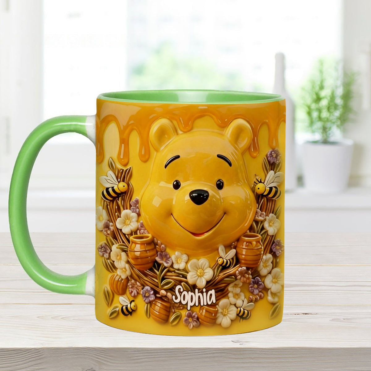 Love Honey Bear - Personalized Yellow Bear Set Accent Mug with Acrylic Stirrers
