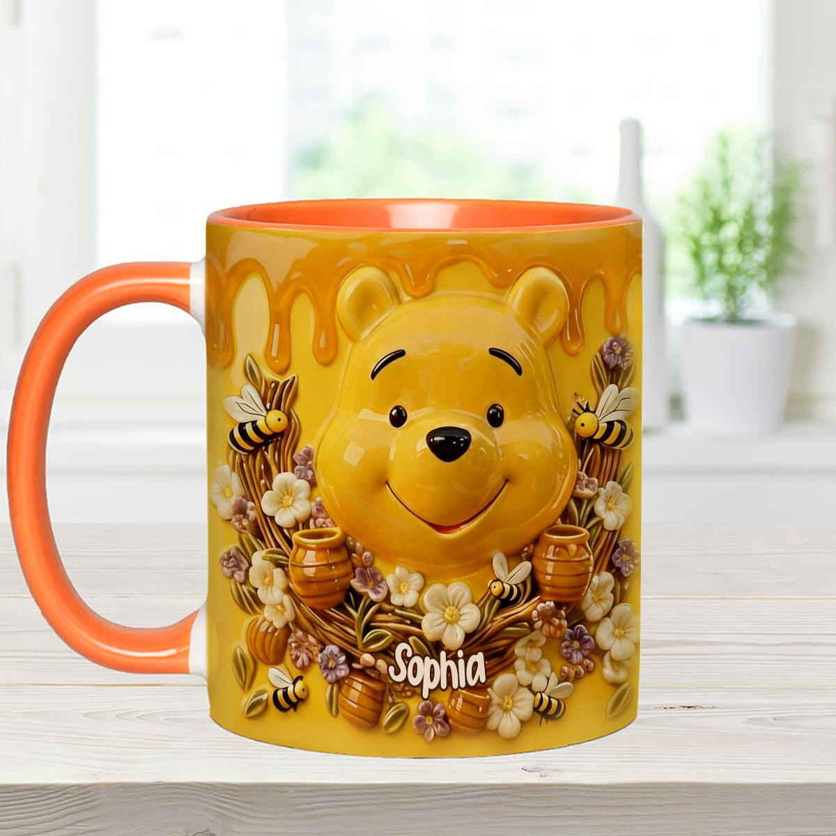 Love Honey Bear - Personalized Yellow Bear Set Accent Mug with Acrylic Stirrers