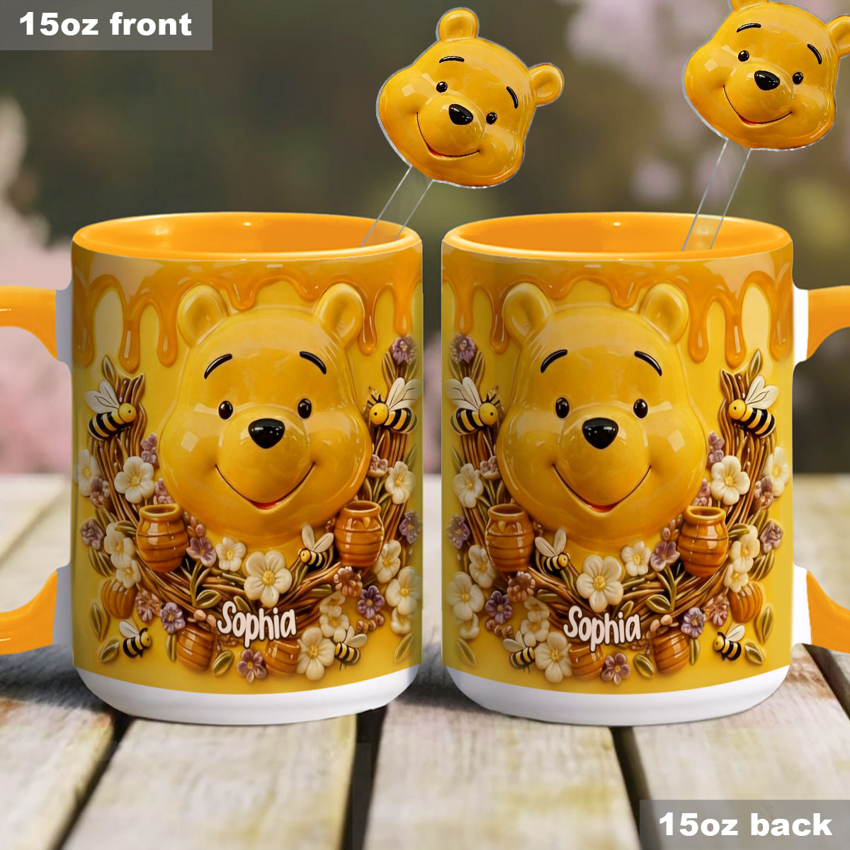 Love Honey Bear - Personalized Yellow Bear Set Accent Mug with Acrylic Stirrers