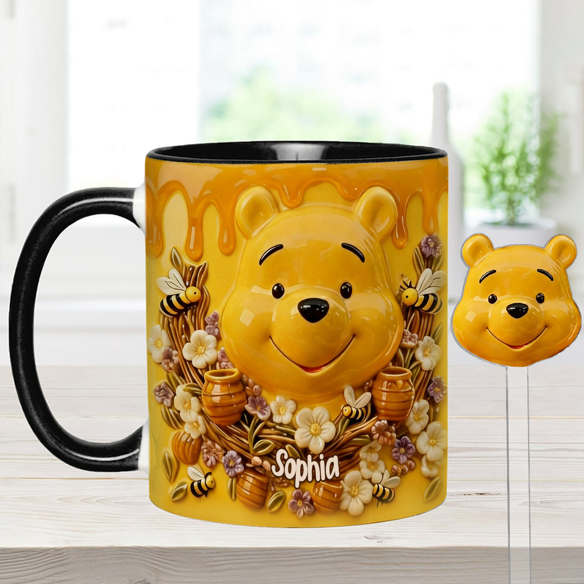 Love Honey Bear - Personalized Yellow Bear Set Accent Mug with Acrylic Stirrers