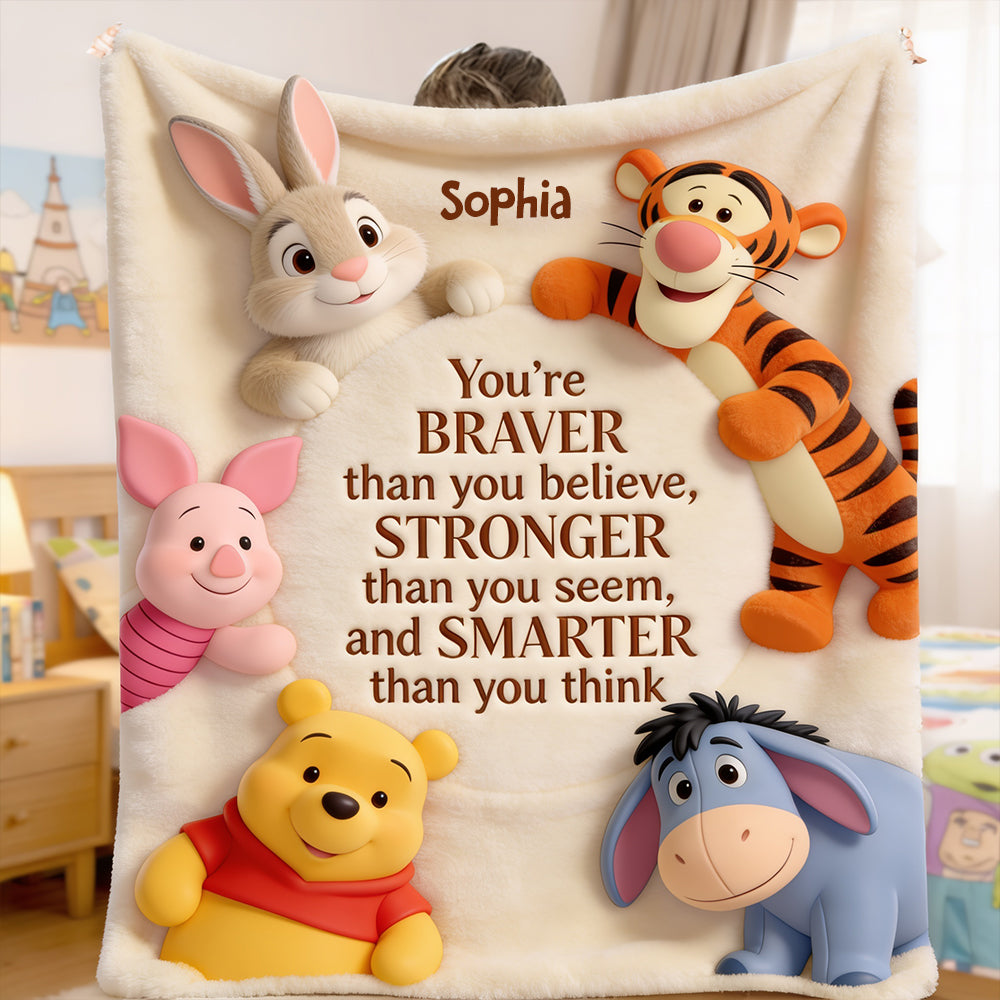 You're Brave, Smart, Strong - Personalized Yellow Bear Blanket