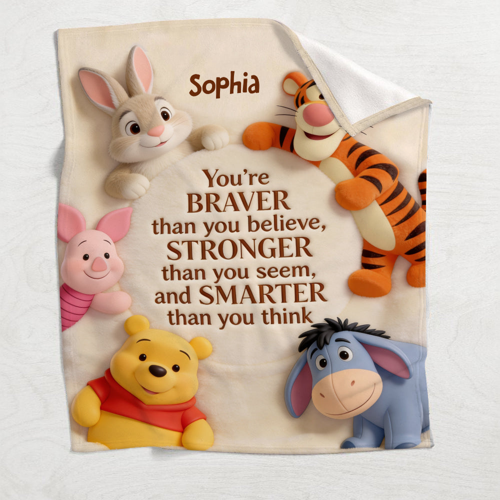 You're Brave, Smart, Strong - Personalized Yellow Bear Blanket