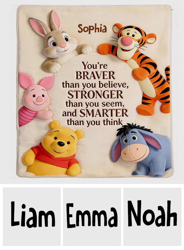 You're Brave, Smart, Strong - Personalized Yellow Bear Blanket