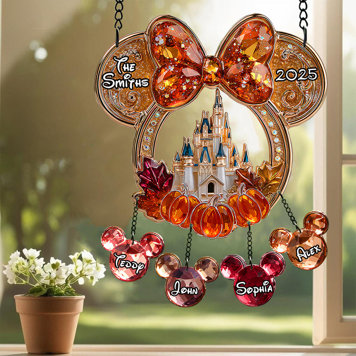 Magical Family - Personalized Mouse Window Hanging Suncatcher With Custom Charms