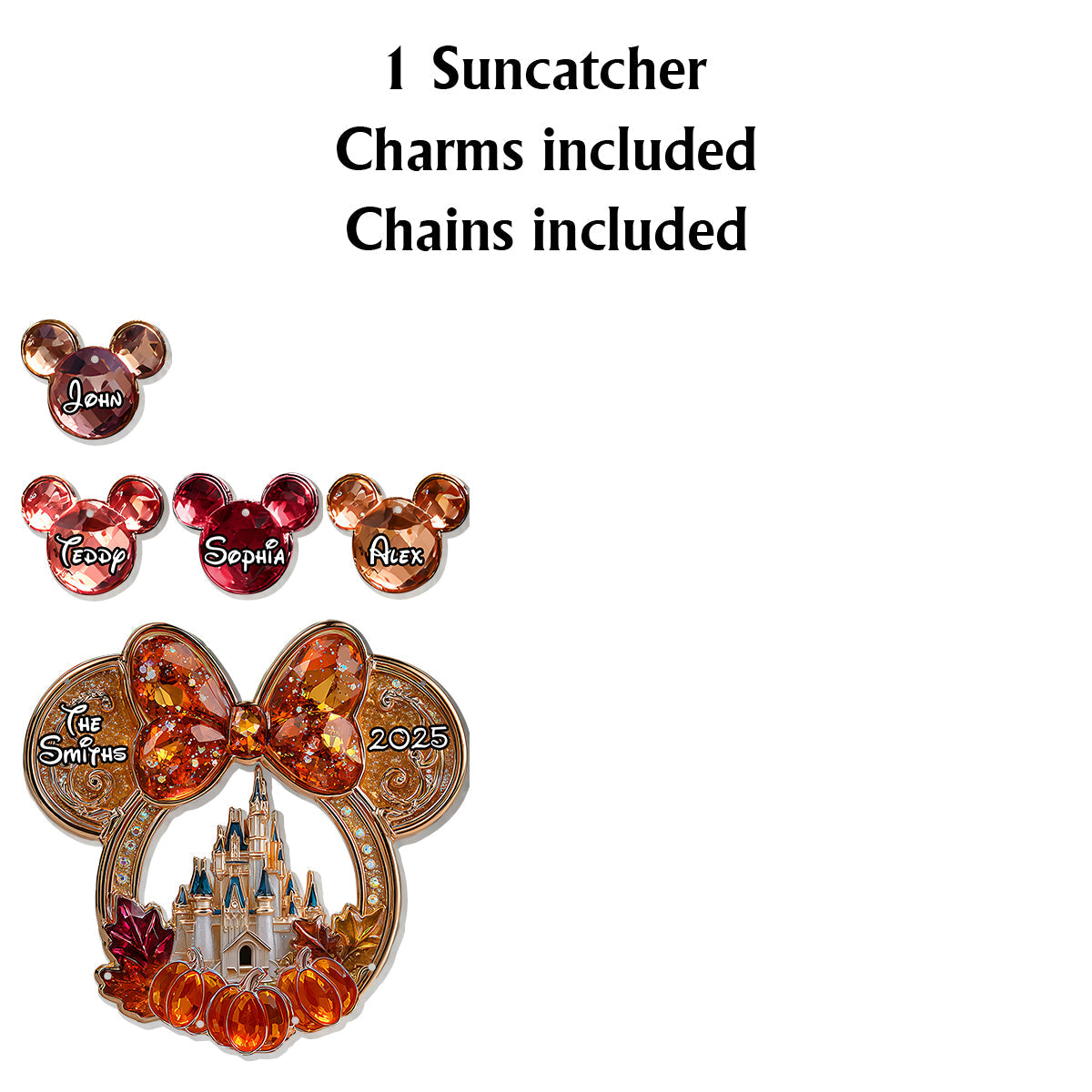 Magical Family - Personalized Mouse Window Hanging Suncatcher With Custom Charms