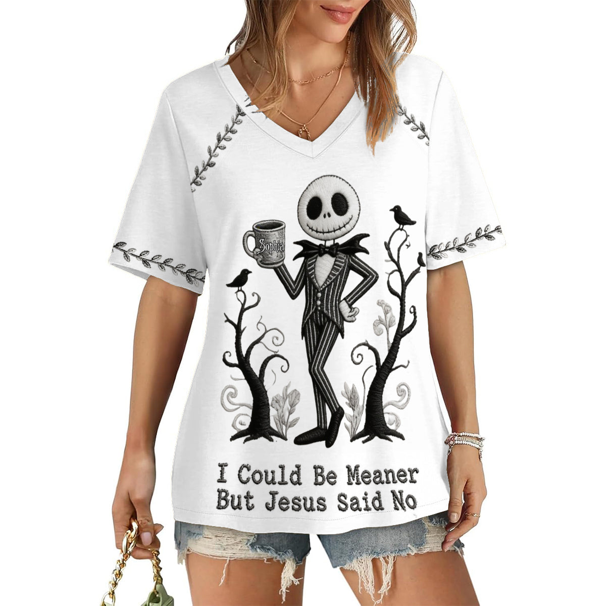 I Could Be Meaner - Personalized Nightmare Fully Printed V-Neck T-Shirt