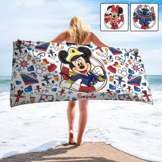 Family Cruise Trip - Personalized Mouse Quick-dry Beach Towel/ Bath Towel