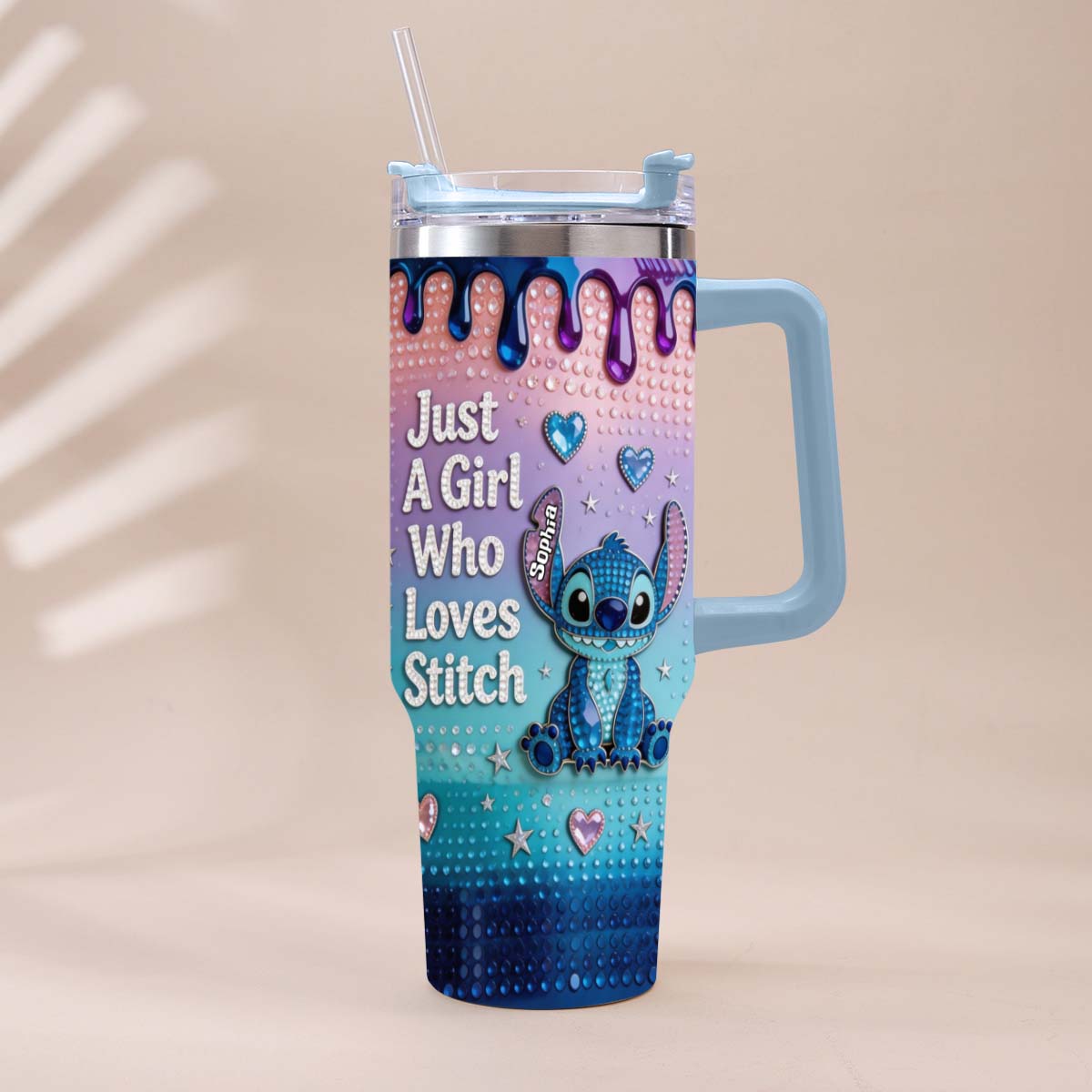 Just A Girl Who Loves Blue Monster - Personalized Ohana Tumbler With Handle