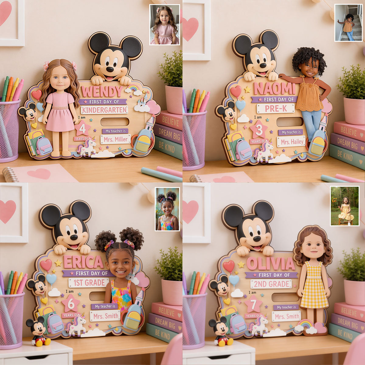 First Day At School Gift For Kid - Personalized Mouse 2 Layered Wood Sign / Wood Plaque