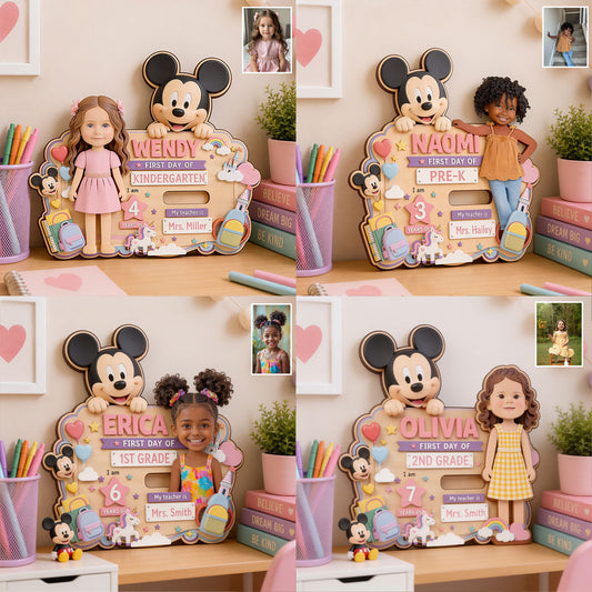 First Day At School Gift For Kid - Personalized Mouse 2 Layered Wood Sign / Wood Plaque
