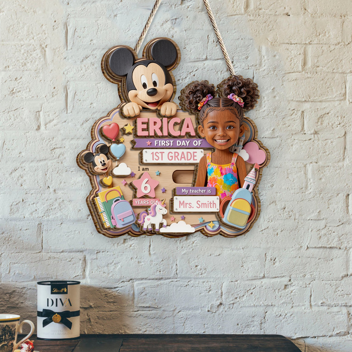 First Day At School Gift For Kid - Personalized Mouse 2 Layered Wood Sign / Wood Plaque