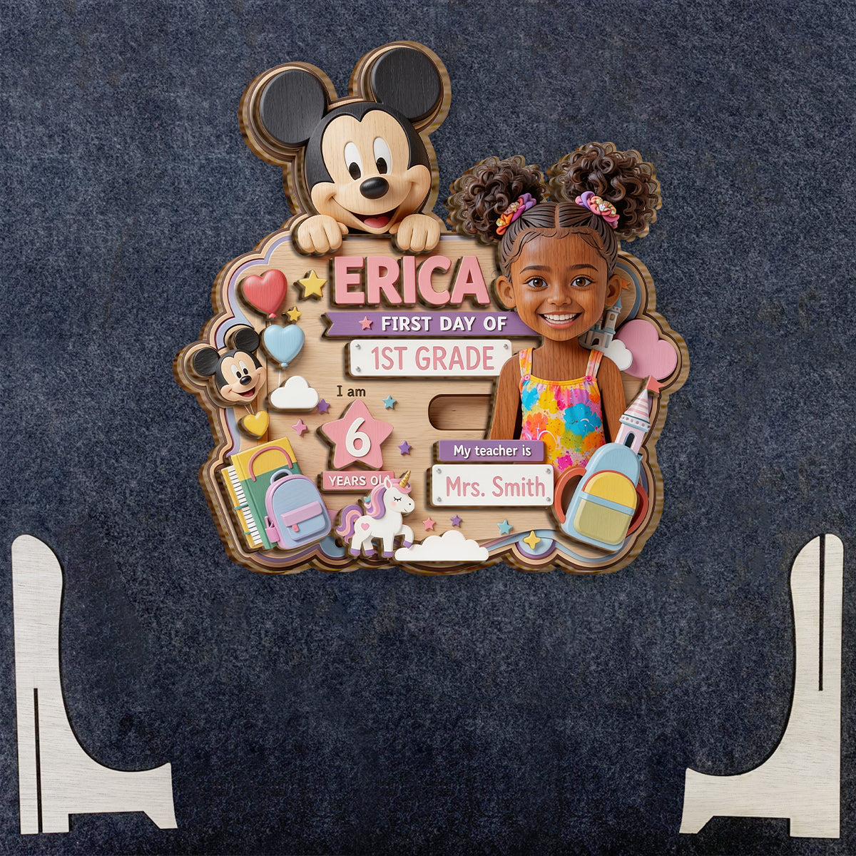 First Day At School Gift For Kid - Personalized Mouse 2 Layered Wood Sign / Wood Plaque