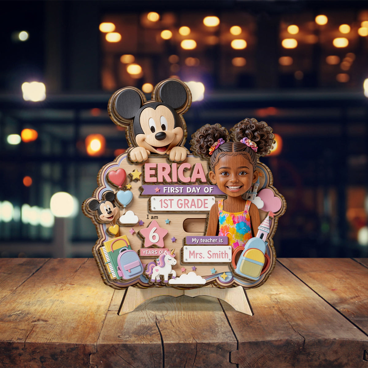 First Day At School Gift For Kid - Personalized Mouse 2 Layered Wood Sign / Wood Plaque