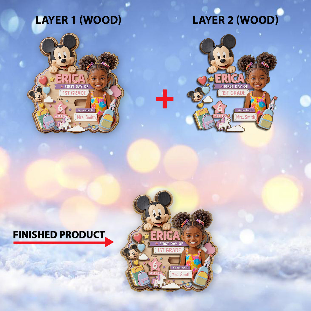 First Day At School Gift For Kid - Personalized Mouse 2 Layered Wood Sign / Wood Plaque