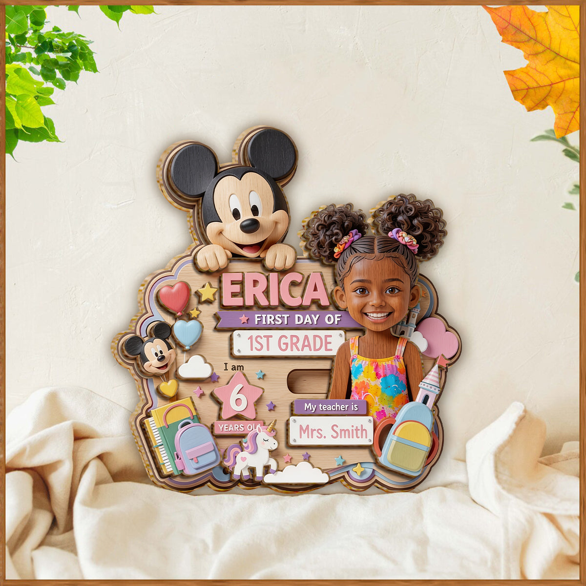 First Day At School Gift For Kid - Personalized Mouse 2 Layered Wood Sign / Wood Plaque