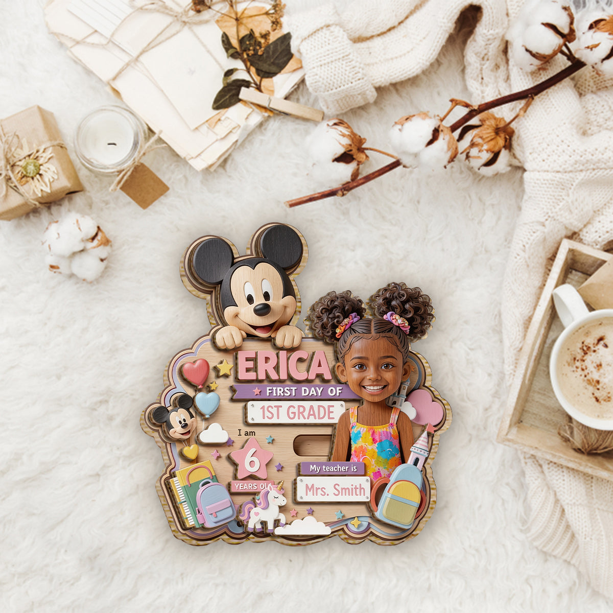 First Day At School Gift For Kid - Personalized Mouse 2 Layered Wood Sign / Wood Plaque