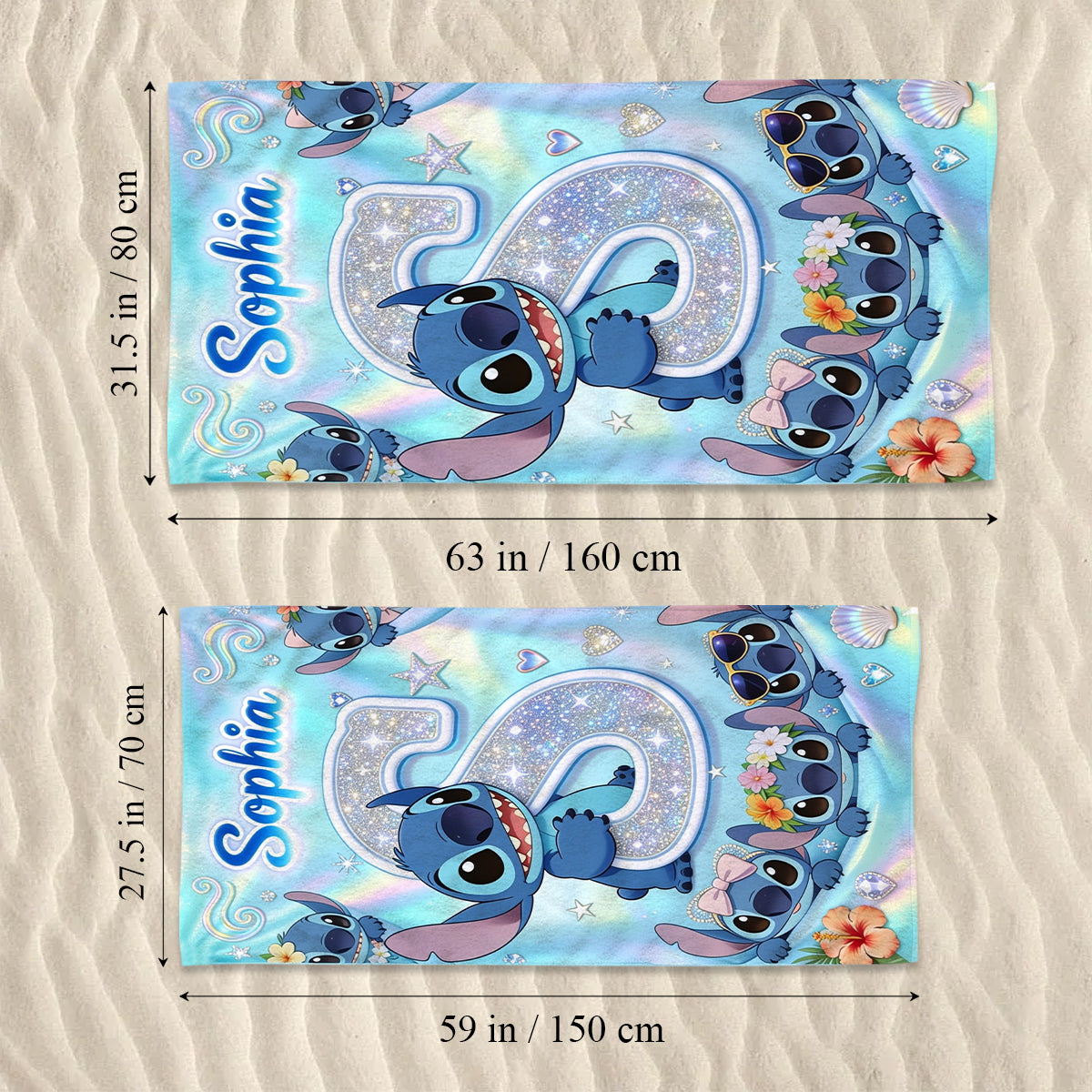 Cute Blue Alien With Letter - Personalized Ohana Quick-dry Beach Towel/ Bath Towel