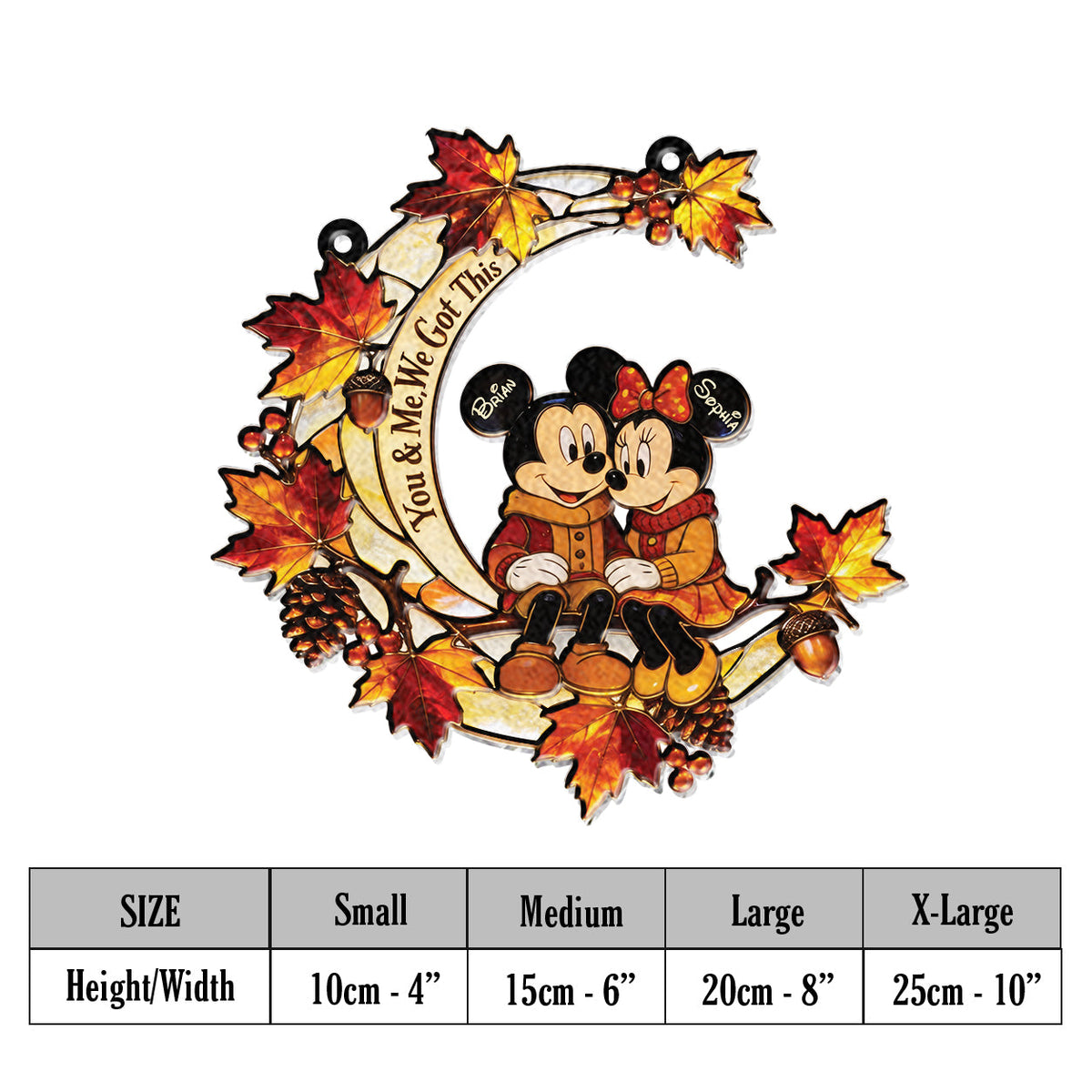 Autumn Cartoon Mouse Couple - Personalized Mouse 3D Printed Glass Suncatcher