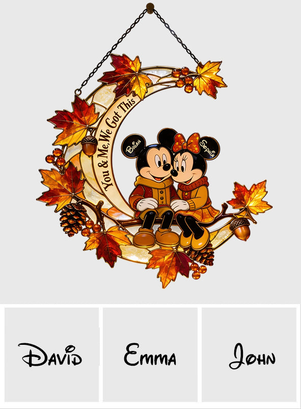 Autumn Cartoon Mouse Couple - Personalized Mouse 3D Printed Glass Suncatcher