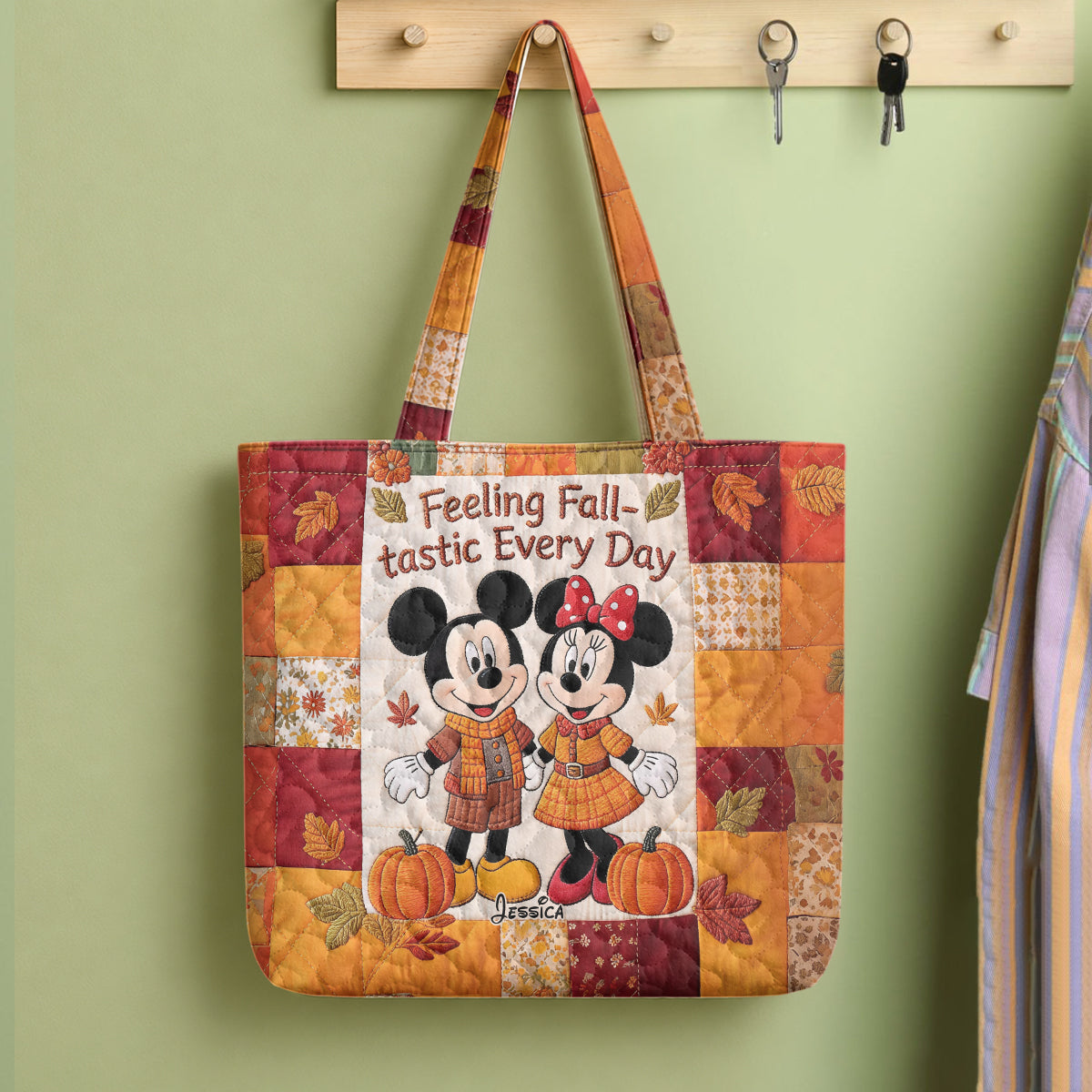 Cartoon Mouse Couple Autumn Vibes - Personalized Mouse Quilted Tote Bag