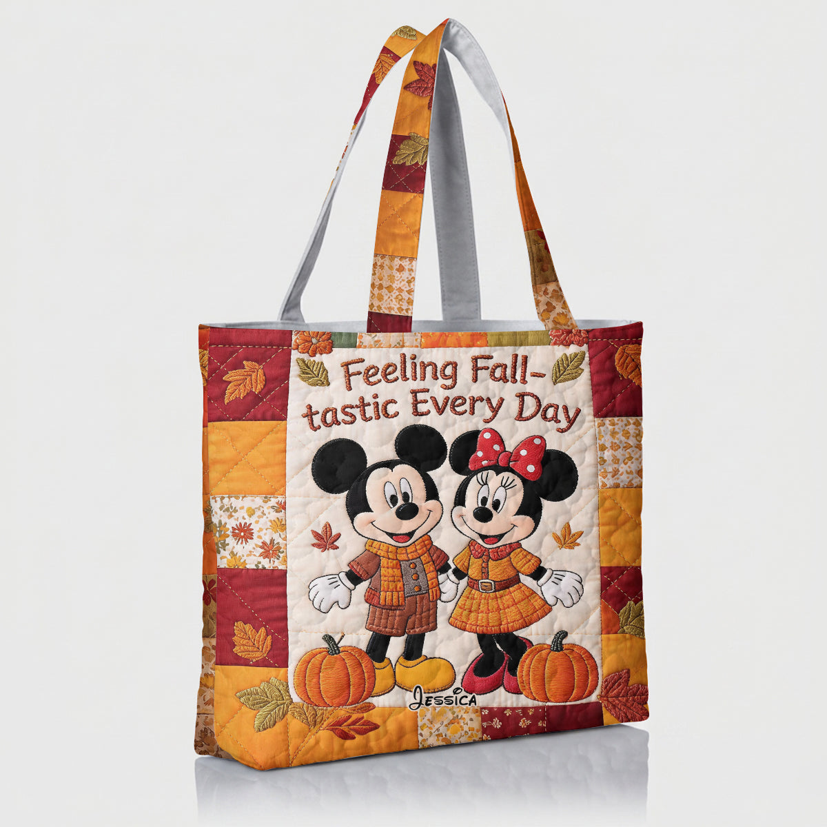 Cartoon Mouse Couple Autumn Vibes - Personalized Mouse Quilted Tote Bag
