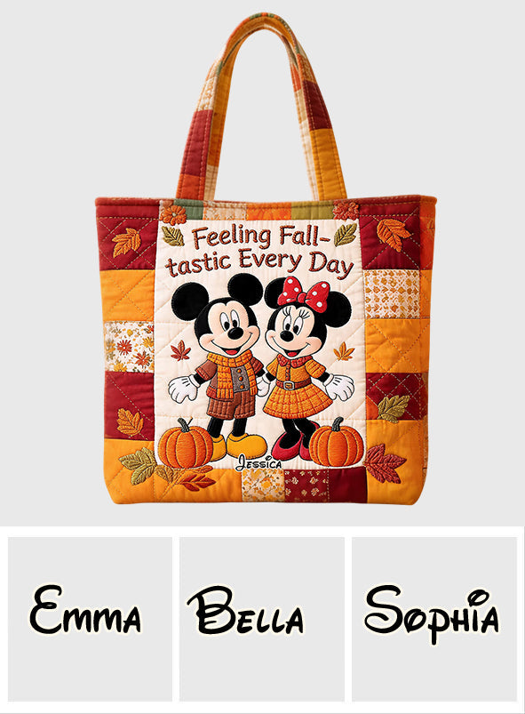 Cartoon Mouse Couple Autumn Vibes - Personalized Mouse Quilted Tote Bag