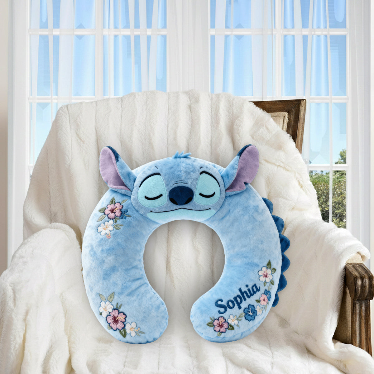 Blue Monster Travel Gift - Personalized Ohana Premium Faux Fur Pillow